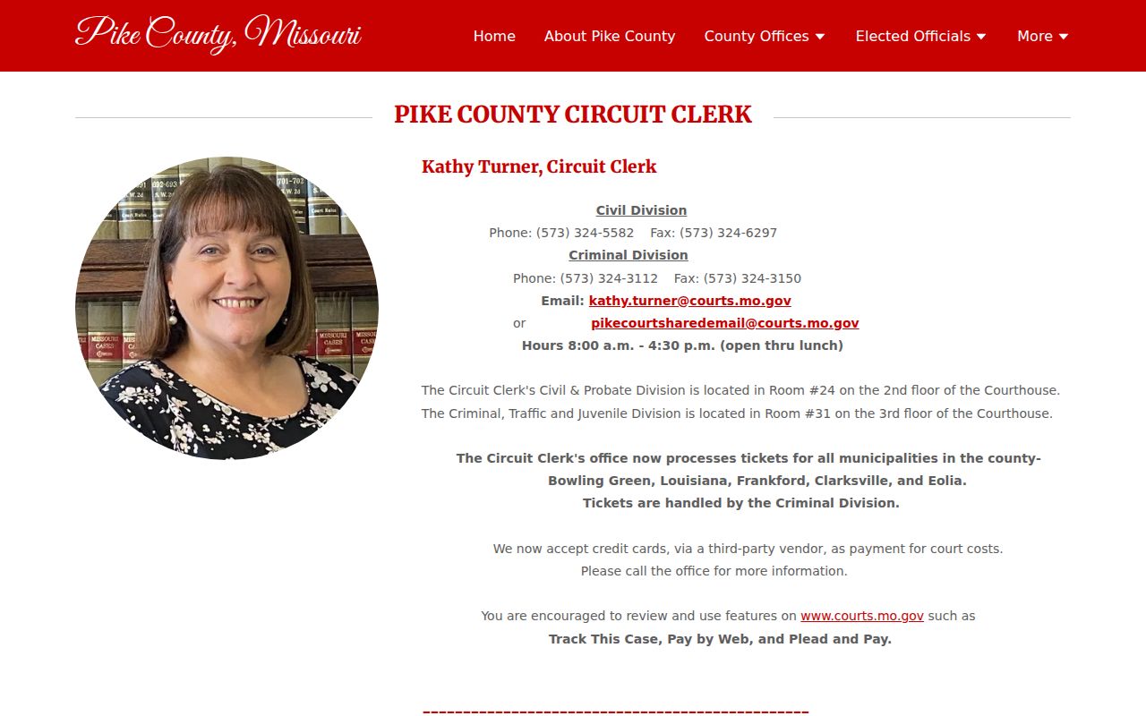Pike County criminal court case clerk contacts and courthouse rooms